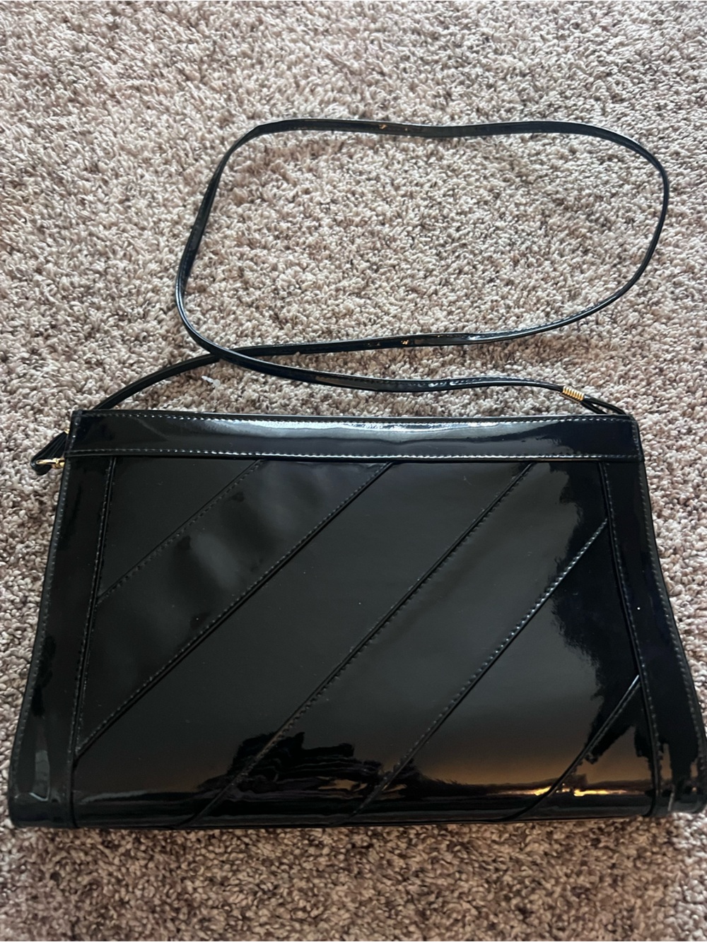 Vintage Tandem Black Patent Leather Shoulder Bag